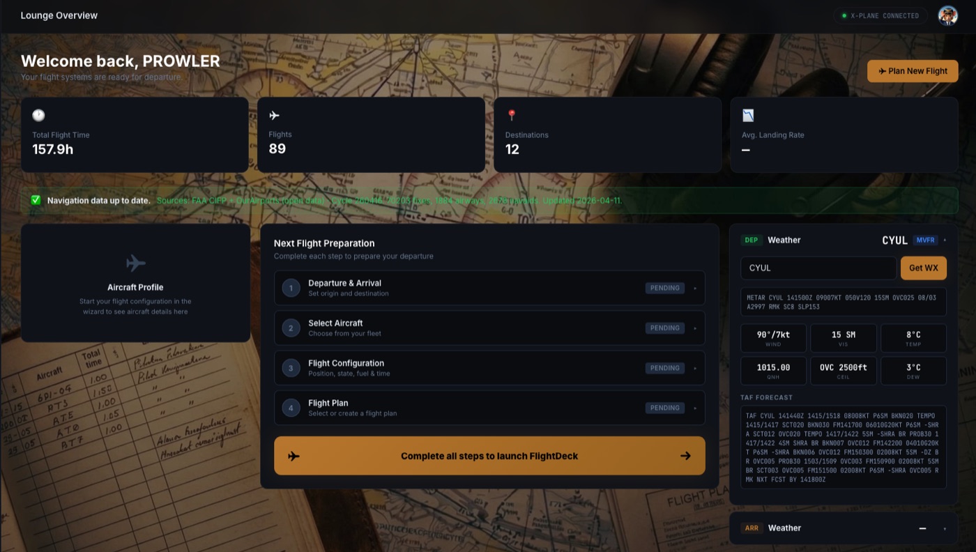 FlightDeck Pilot Lounge — pre-flight overview