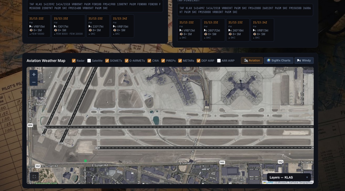 Aviation Weather Map — satellite view at the destination airport